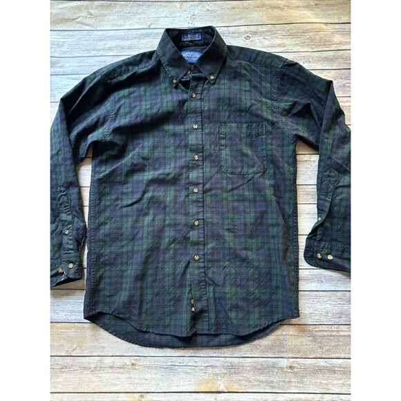 Sir Pendleton Worsted Wool Black Watch Tartan Shirt Men Medium Button Down Green - Picture 1 of 8